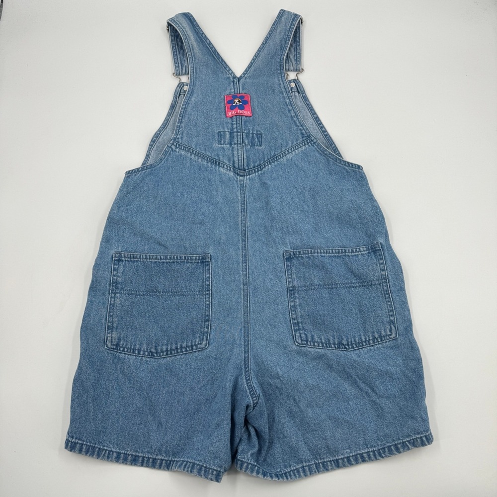 Big Dogs Denim Shortalls Womens Medium Blue Floral Dog Embroidered Vintage 90s - Picture 7 of 10
